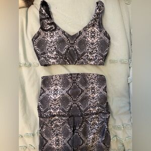 Emily Hsu Designs Black and Gray Snake Print Sports Bra and Leggings Set